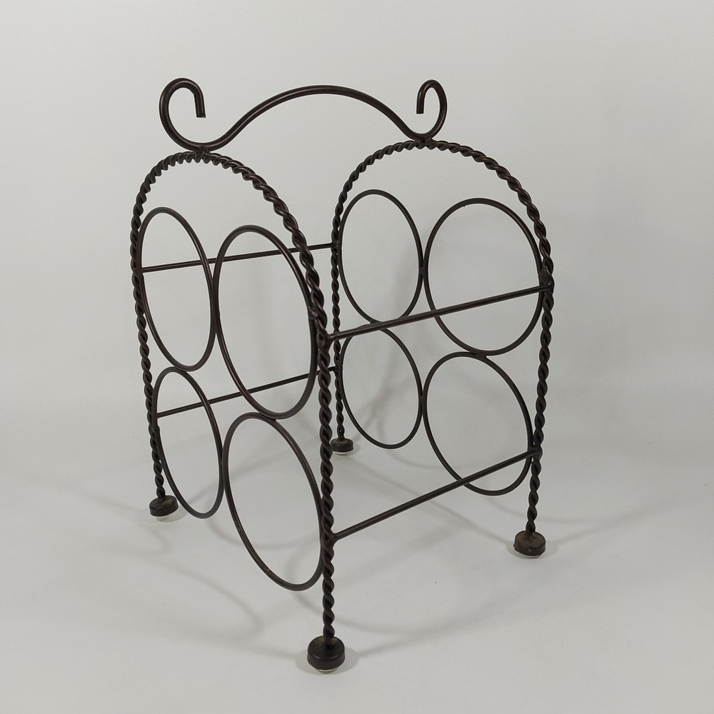Wine Rack Wrought Iron with Scroll Design Holds 4‎ Bottles. Good Condition.